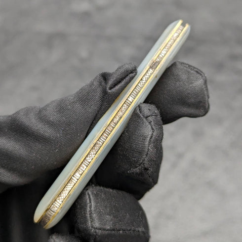 1924 British Antique White Pearl Shell Handle Pure Silver Engraved Blade Folding Pen Knife